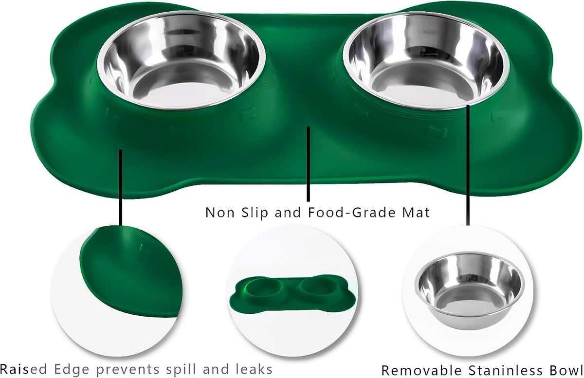 Hubulk Pet Dog Bowls 2 Stainless Steel Dog Bowl with No Spill - Hunter Green / Small - image 3