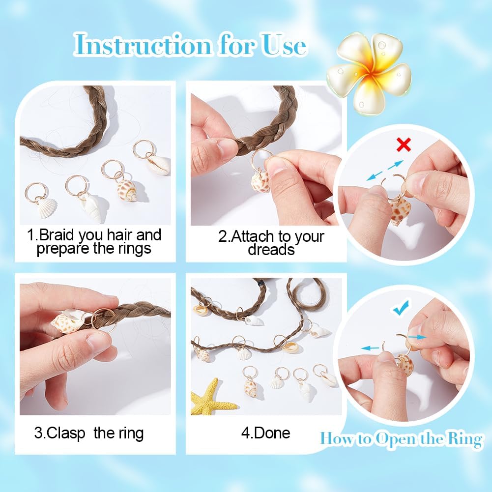 PLIGREAT 60 piece seashell and conch hair accessories, dreadlock rings and braid charms - view 4