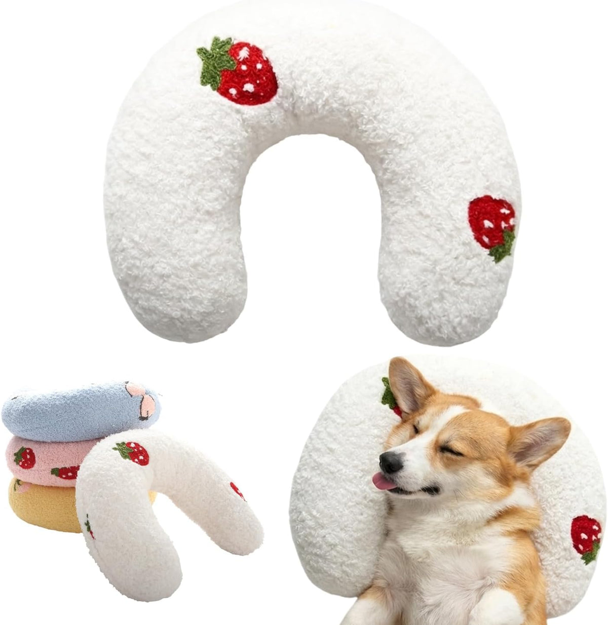 U-Shaped Calming Pillow for Cats and Dogs - White