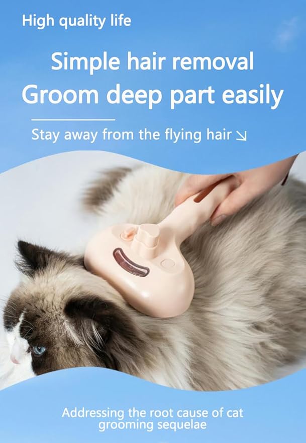 Pet Grooming Steam Brush, Pet Spray Hair Removal Comb, Anti-Static, Rechargeable, Comfortable Grip, for Dogs & Cats, Spray Hair Removal Comb, Steam Brush for Shedding & Grooming, Pink