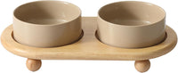 Cat Bowls Set of Two, 5.1” Ceramic Cat Food Bowls - Greige / 2 Bowls+Tray - 5.1"