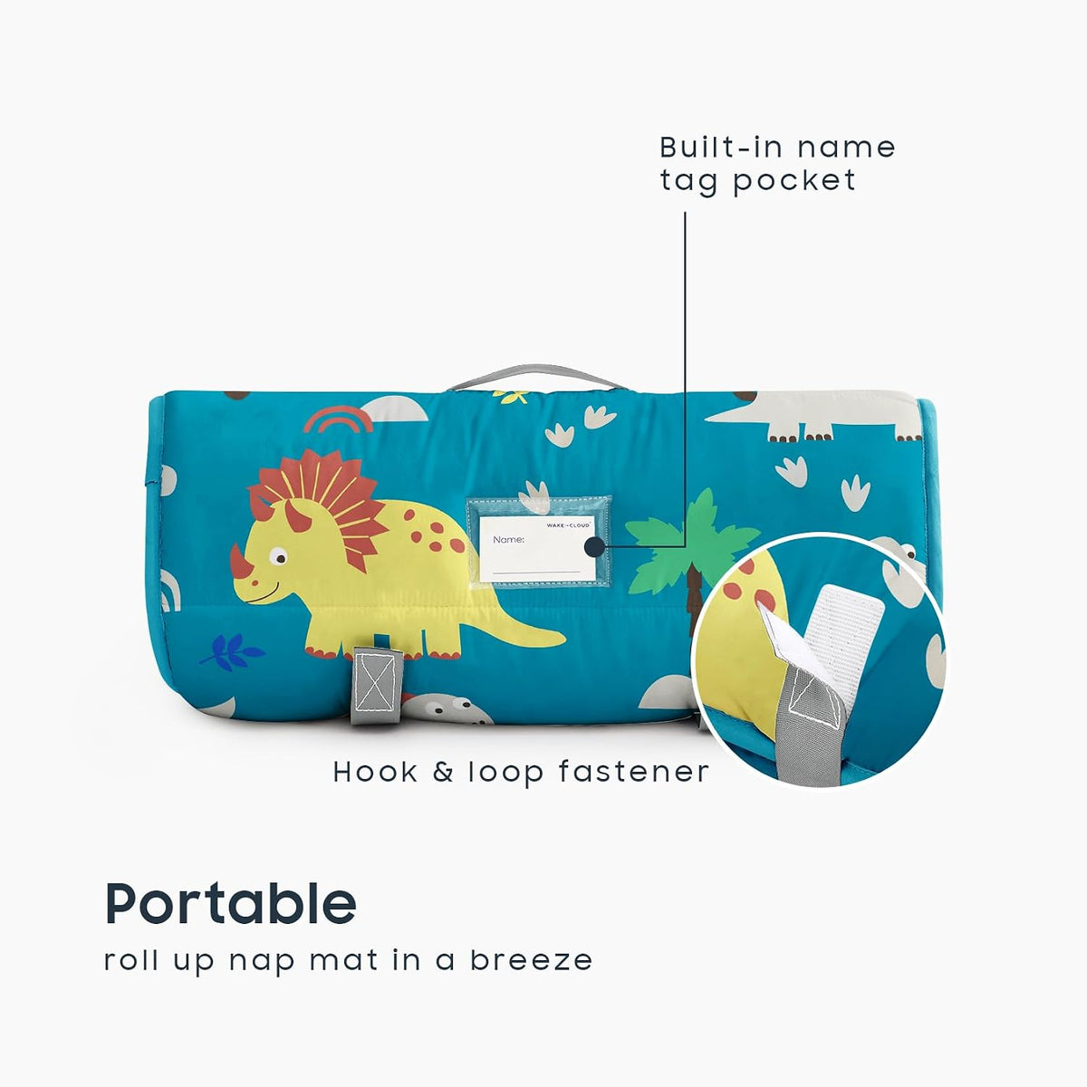 Wake In Cloud, Toddler Nap Mat with Pillow and Blanket - Standard - 50"x20" / Teal Blue - image 3