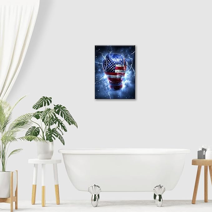 Sports Boxing Wall Art Canvas American Flag Wall Decor Prints Framed Painting Pictures Gifts Artwork for Bathroom Living Dining Room 16"x20"
