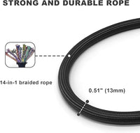 Rope Dog Leash with Two Handles, 6 Foot Heavy Duty Dog Leash with Aviation Aluminum Auto Locking Carabiner, Strong Nylon Pet Lead for Small, Medium, Large Dogs (Black, 6FT-Two Handle)