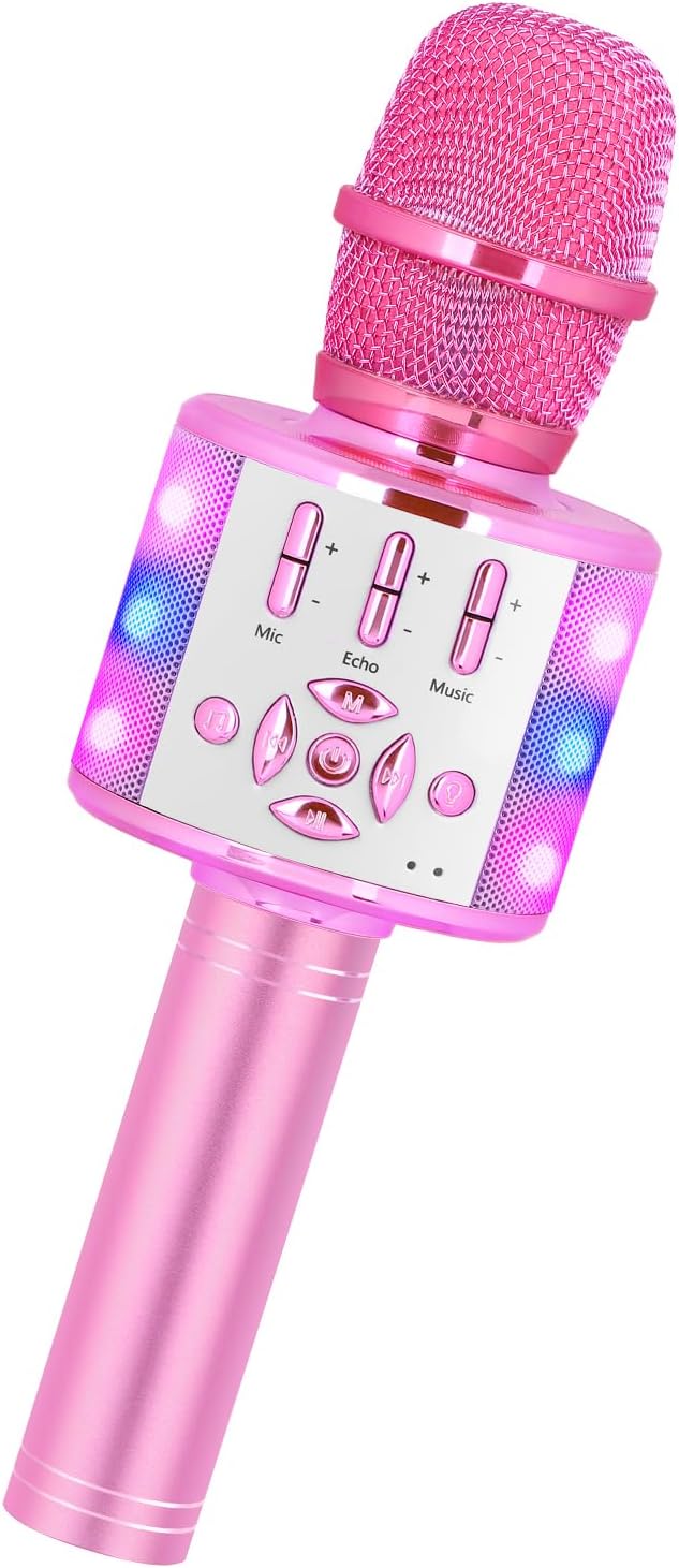 Amazmic Kids Karaoke Microphone Machine Toys for Girls Bluetooth - Light PinkColor