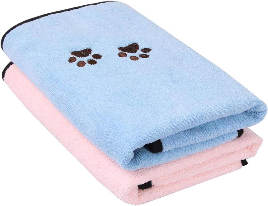 Pet Dog Cat Microfiber Drying Towel Ultra Absorbent Great for Bathing - Pink Blue / 20" x 35"