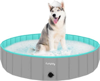 Furrybaby Foldable Dog Pool Non-Slip Hard Bath Tub Indoor Outdoor - 64*12inch / Grey,blue