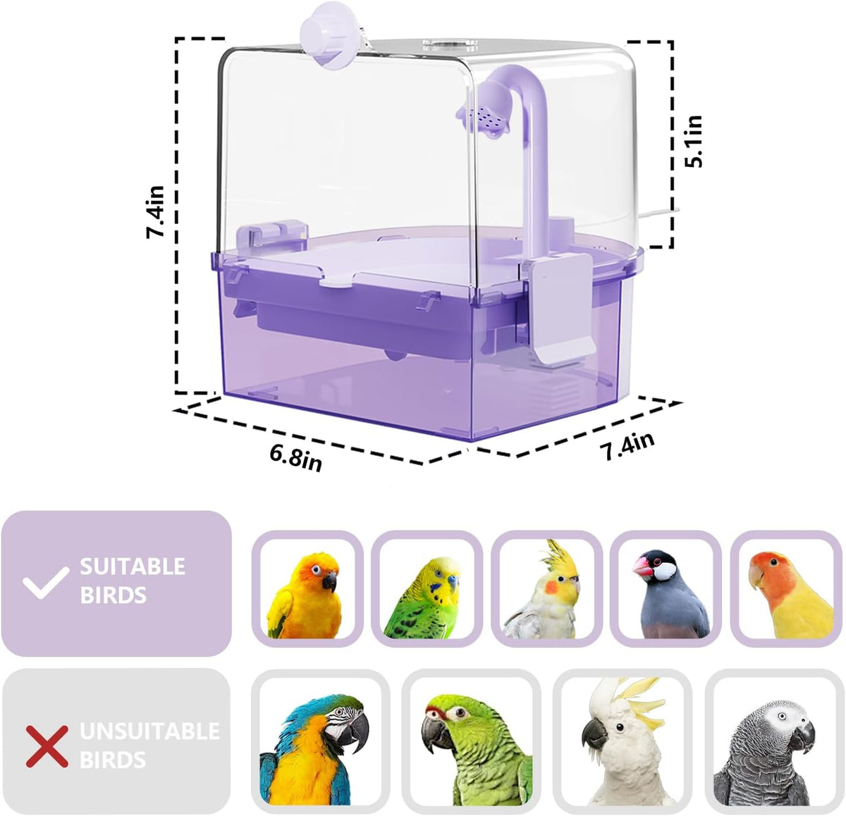 Water Circulation Bird Bath, Hanging Cage Shower Box – Essentials for Birds - Purple - image 2