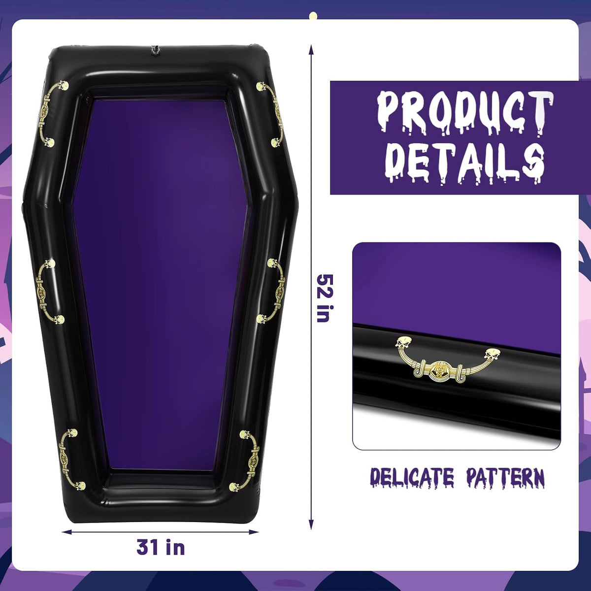 Aoriher 1 Pack 52" Halloween Inflatable Coffin Cooler Fake Coffin - Purple / 1 - image 2