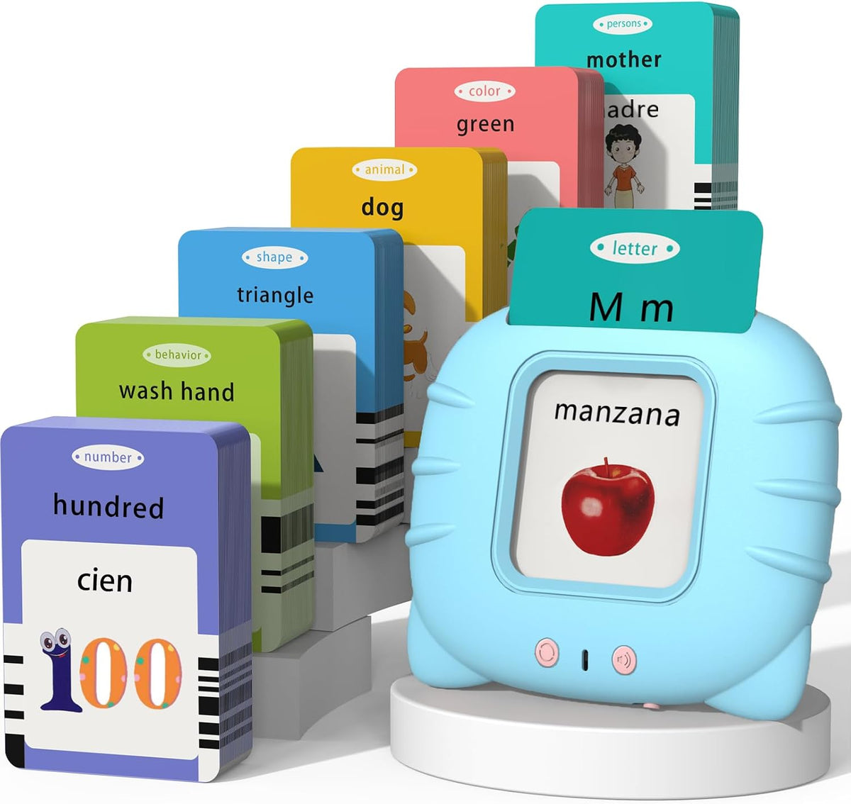 Startcan Talking Flash Cards for Toddlers 1 2 3 4 5 - 556-bilingual-blue (Abc, 0-100, Phrases+3 Songs)
