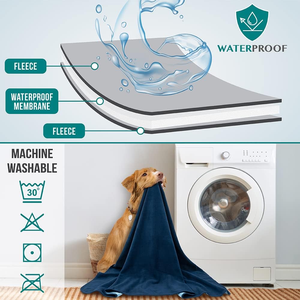 PetAmi Waterproof Dog Blanket, Leakproof Pee Proof Cat Blanket - Navy/Blue / X-Large (60x80) - image 3