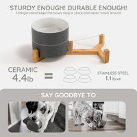 SPUNKYJUNKY Ceramic Dog and Cat Bowl with Wood Stand Non-Slip Matte - 3.6 cups / White-Grey × 2 - image 4