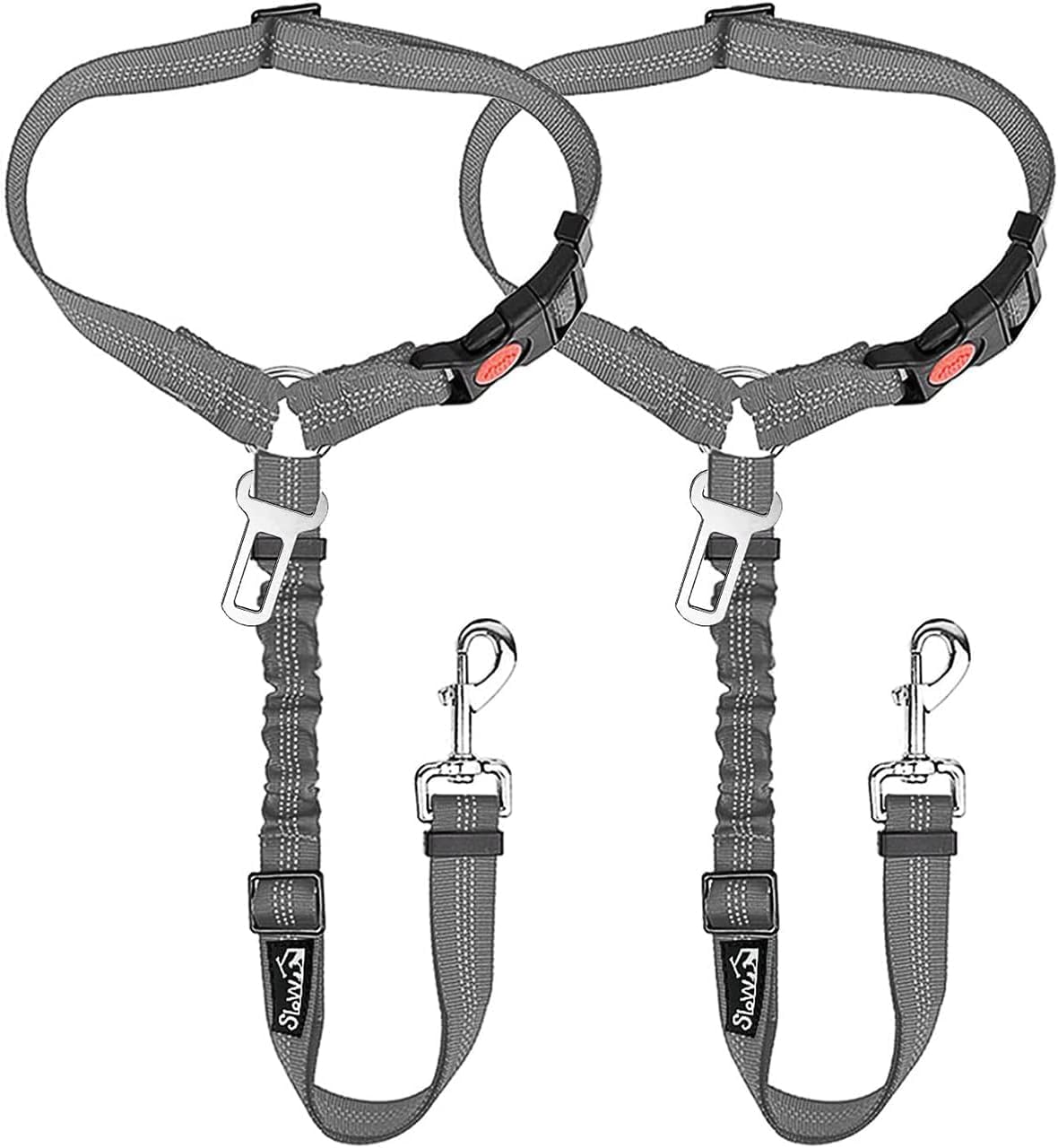 SlowTon Dog Seat Belt for Car - D.Grey / Medium/Large (Headrest + Clip)