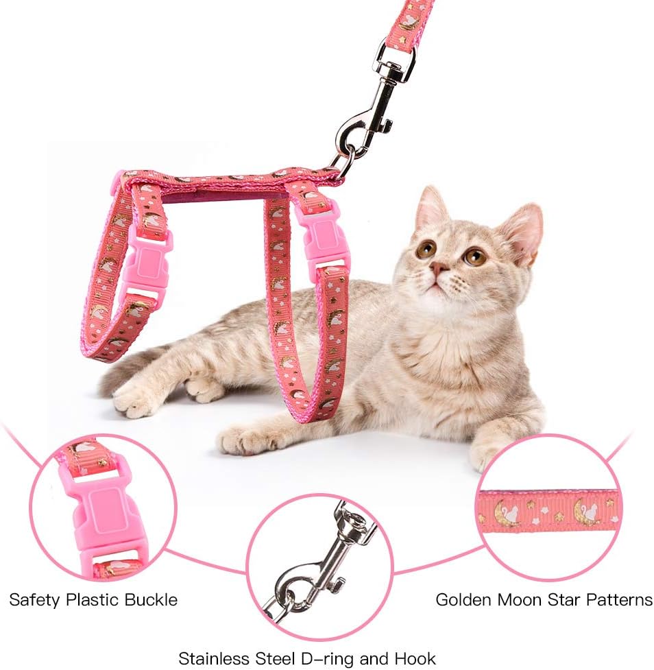 Cat Harness and Leash Set Gold Moons Stars Soft Nylon Escape Proof - image 2