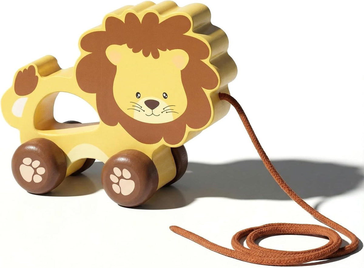 Baby Toys Car,Wooden Pull Along Toy for Toddlers 1 2 3 Year Olds – Fun for Kids & Family - Lion