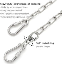 15 ft Dog Chains for Outside - Heavy Duty Tie Out Chain Leash Great for Small to Large Dogs Up to 200Lbs - Chew Proof Long Chain for Yard Camping or Travel (15ft Without Spring)
