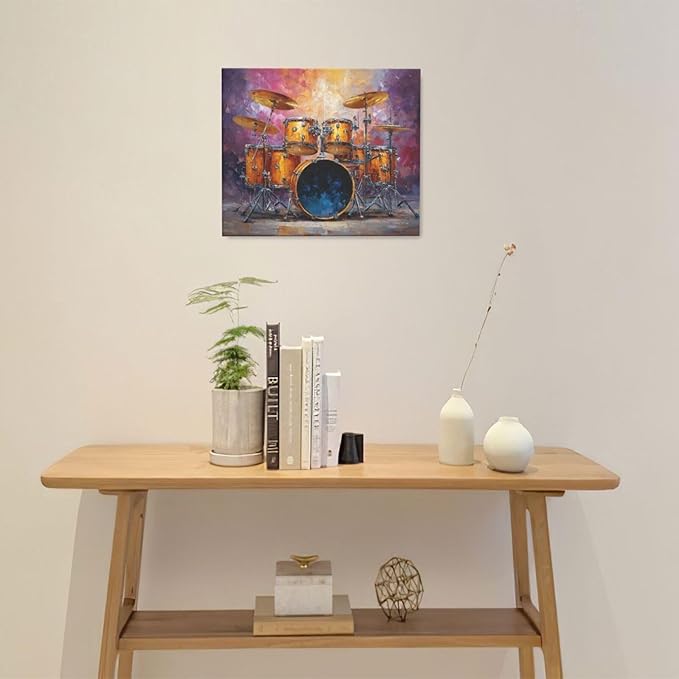 Music Wall Art Graffiti Musical Instruments Canvas Wall Decor Drum Pictures Painting Print Artwork Framed Decorations Gifts for Drummers Music Lover Studio Bar Musician Home Bedroom Living Room 20"x24"
