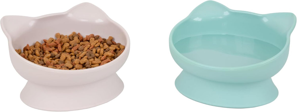 Kitty City Elevated Cat Bowls - Beige & Teal / Large