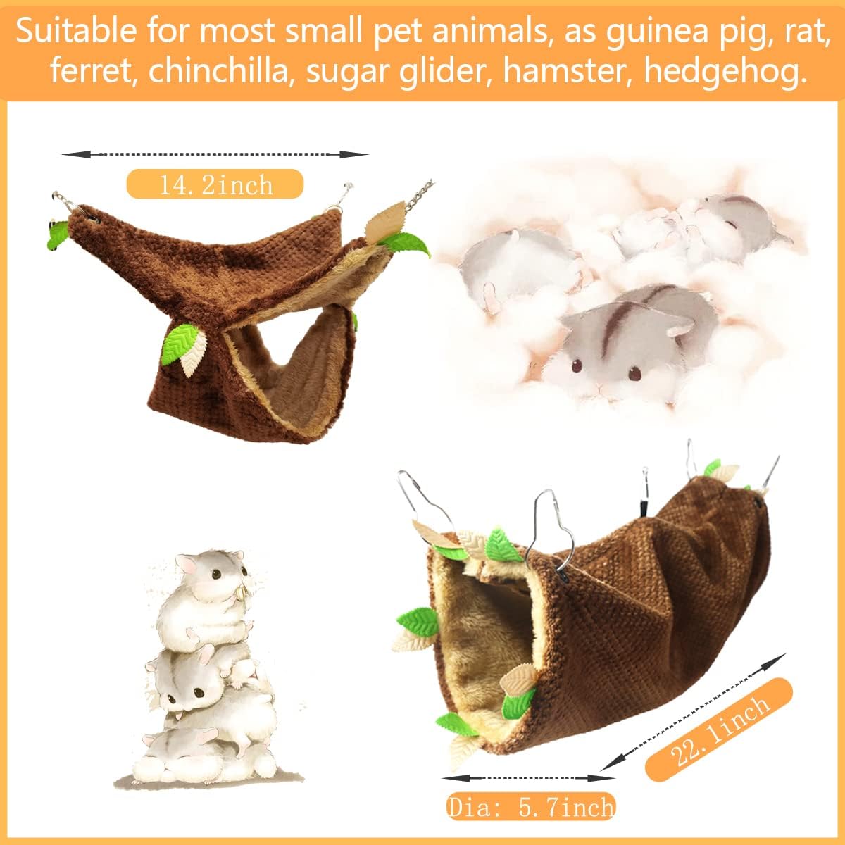 LEFTSTARER Guinea Pig Ferret Rat Hammock Toy Small Animal Cage - 2.Triangle hammock + tunnel - image 3