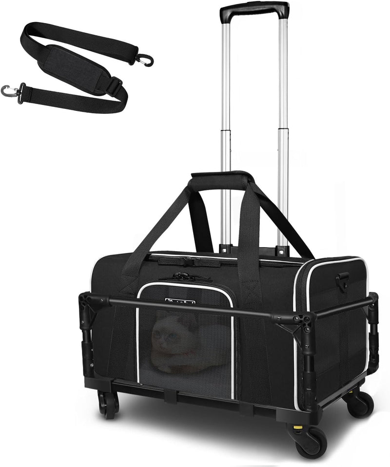 Small Pet Carrier 17" L x 11" W x 9.5" H Airline Approved - 17.0"L x 12.0"W x 8.5"H / Black and Wheeled