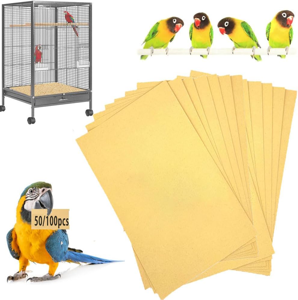 Bird Cage Liner 50-Pack 17” x 11” Gravel Paper Cuttable Pet Sandpaper