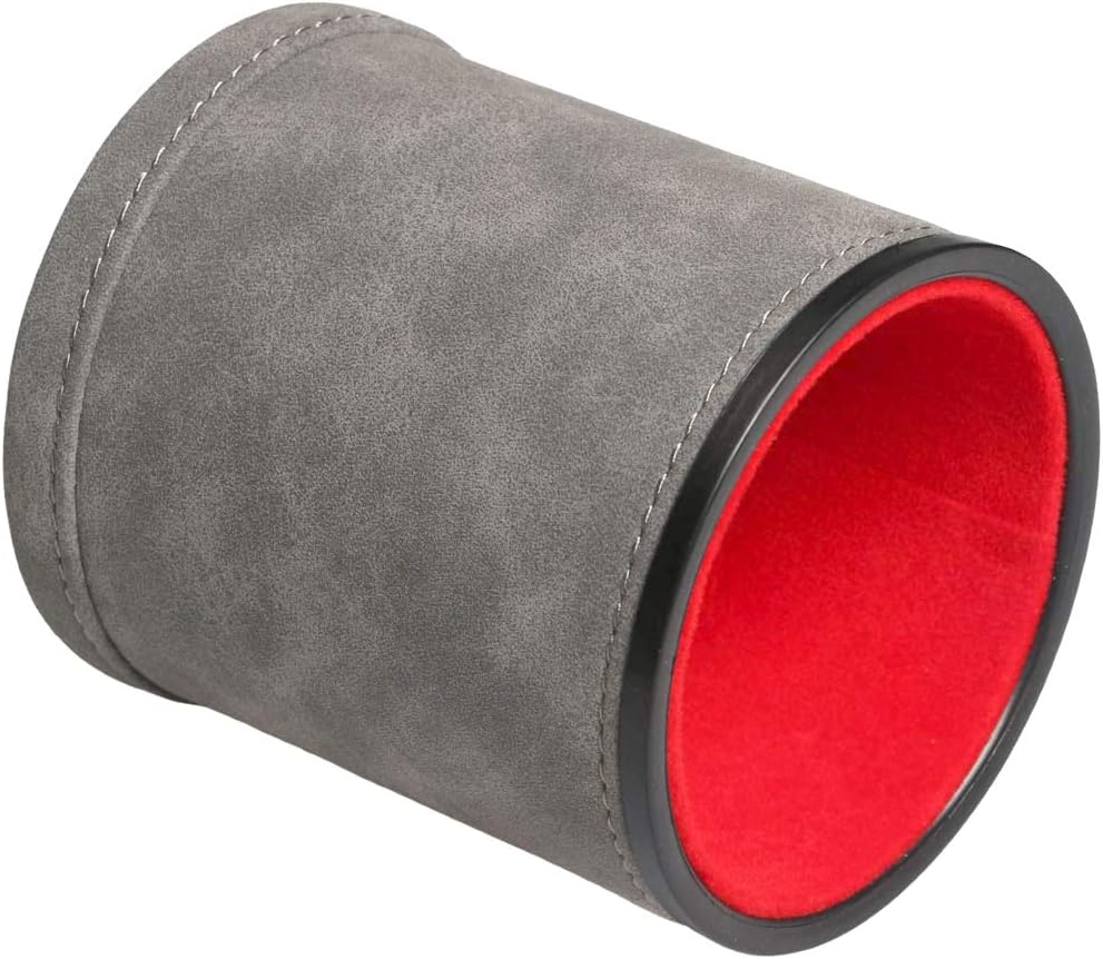 Felt Lined PU Leather Dice Cup Set with 6 Dot Dices – Fun for Kids & Family - Grey - image 4