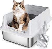 Stainless Steel Cat Litter Box with Lid - Soft Gray / M / 1