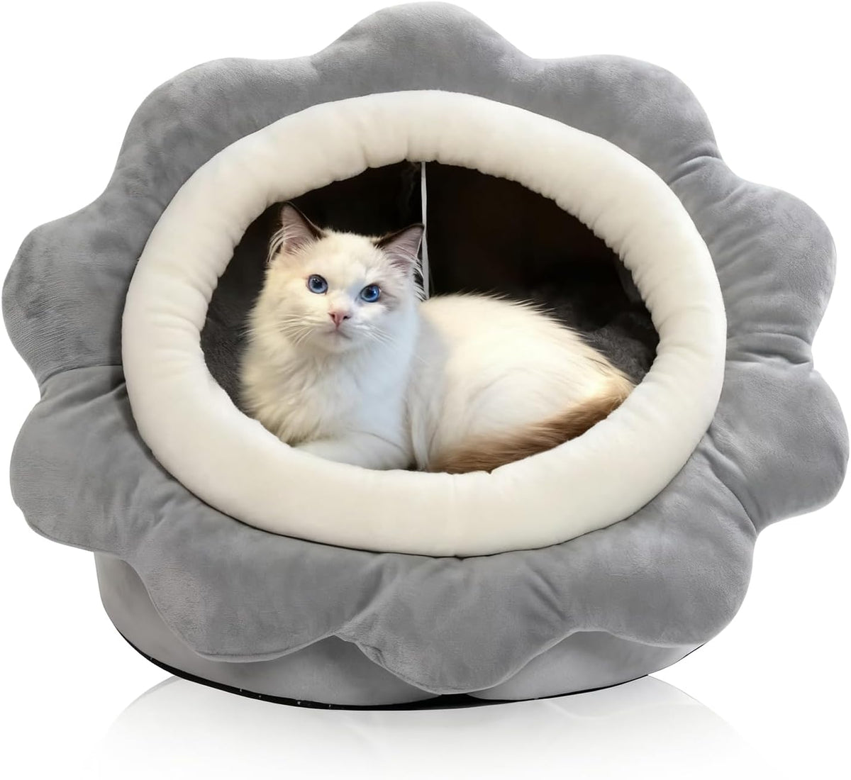 Cat Beds for Indoor Cats-Rabbit-Shaped Cat Cave Bed with Hanging Toy - Sunflower Gray / Sunflower / L