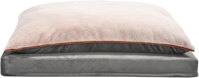 Amazon Basics Dog Bed with Cooling Gel Memory Foam, Pressure-Relief Support for Dogs up to 50lbs, Non-Slip Bottom, Machine Washable Cover, Large Sized (36" x 27"), Grey