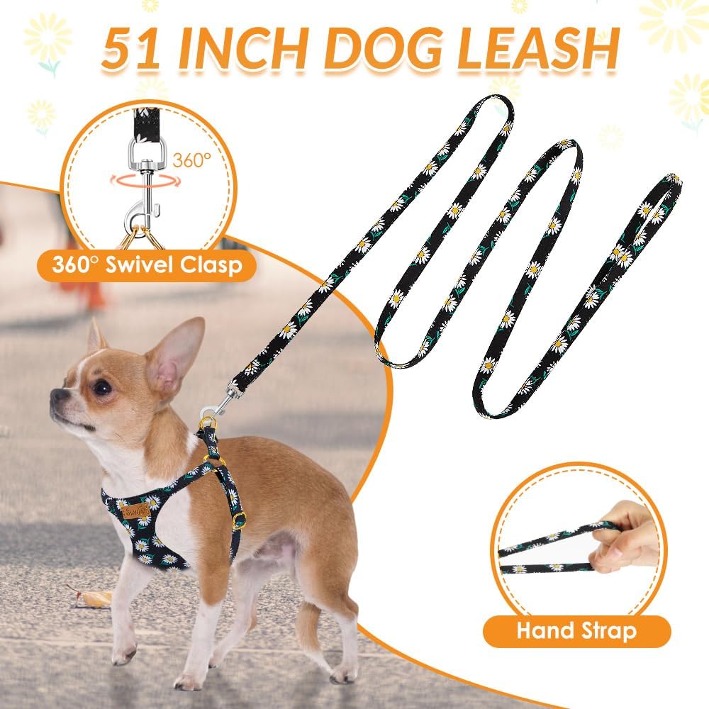 SlowTon No Pull Dog Harness with Leash for Small Medium Dogs - Medium(18-31lb) / Black Daisy - image 3