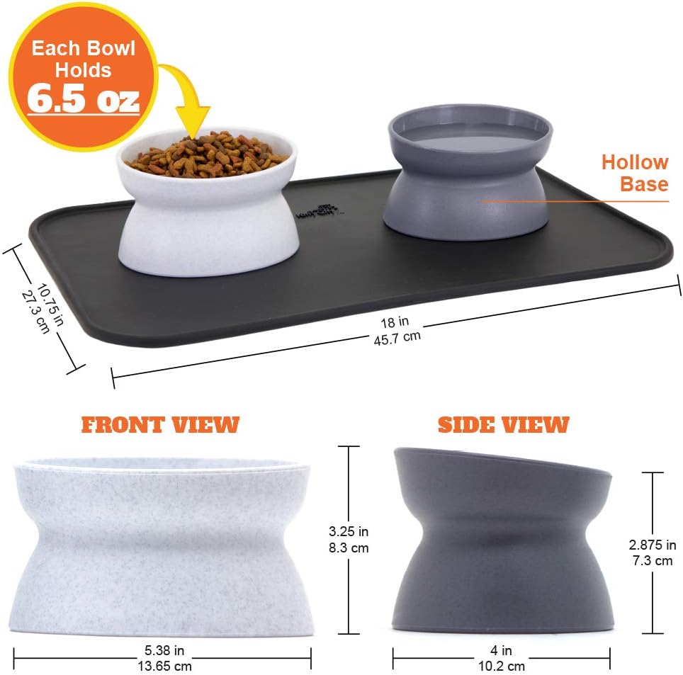 Kitty City Elevated Slow Feeder Cat Bowls - Gray/White / Small - Standard w/ Tray - image 2