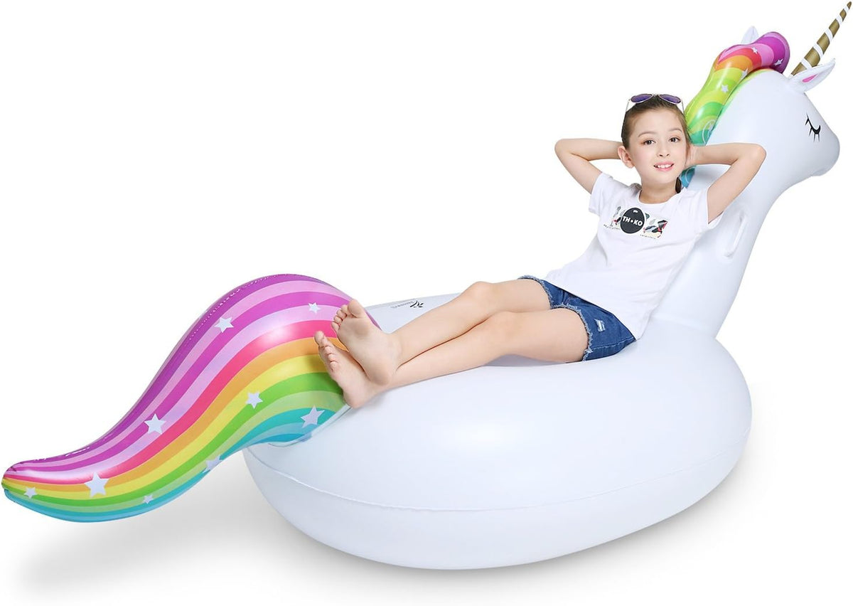 Jasonwell Big Inflatable Unicorn Pool Float Floatie Ride On with Fast - Rainbow / X-Large - image 3