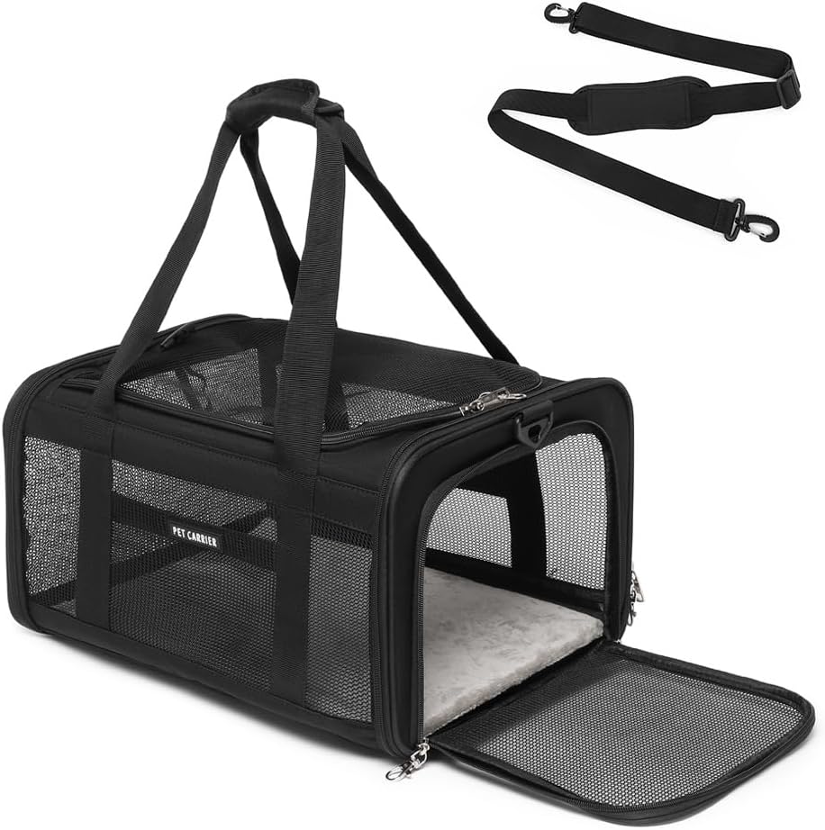 Airline Approved Pet Carrier for Cats and Small Dogs - black / 17.0"L x 12.0"W x 12.5"H