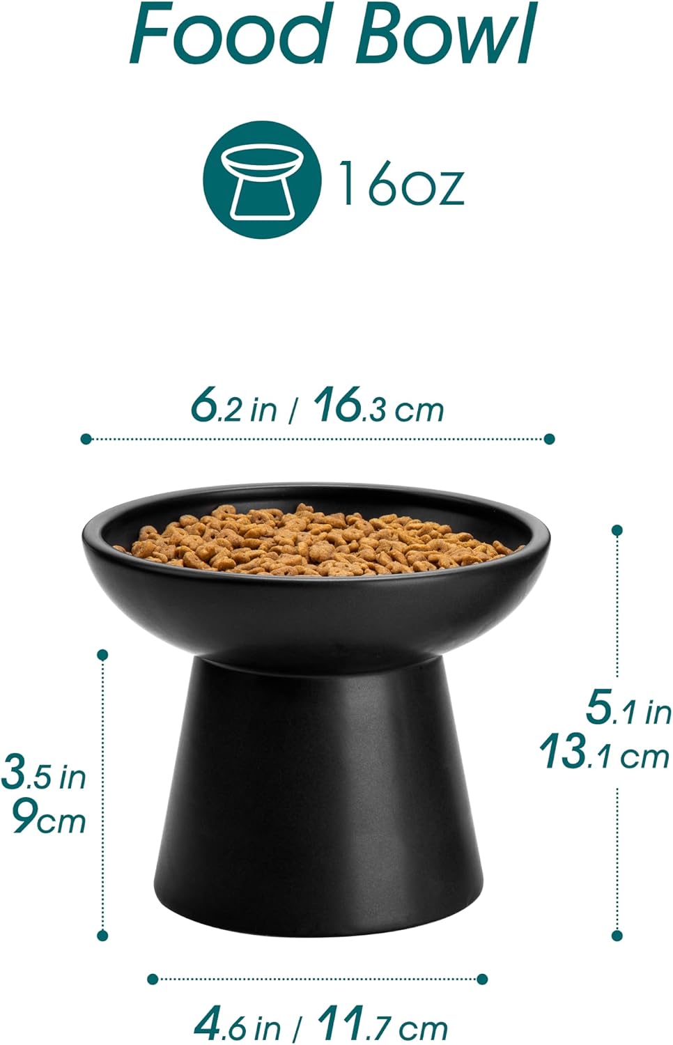vancasso 2-Pack 6.2" Wide Elevated Cat Bowls - Black / Double Food Bowl Set - image 2
