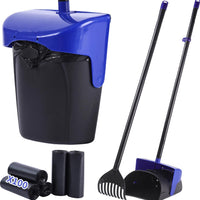 Pooper Scooper Large Swivel Bin & Rake with 160 Waste Bags - Blue（43“ Tall）