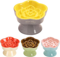 S&Q's CERAMICS Raised Slow Feeder Cat Bowl - 5.8" / Yellow