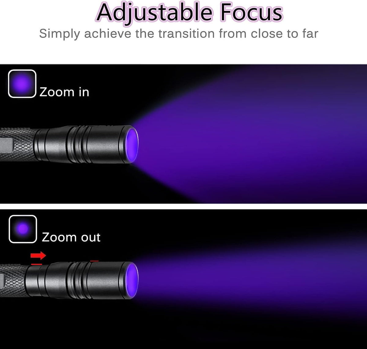UV Flashlight 395nm Zoomable Black Light Lamp Ultraviolet Lights – Essentials for Dogs - 2 pcs-zoomable Penlight Flashlight - image 3