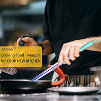 JETKONG 2 Pcs 12-Inch Culinary Tweezers Food Tweezers Kitchen Tweezer Tongs for Cooking (Rainbow)