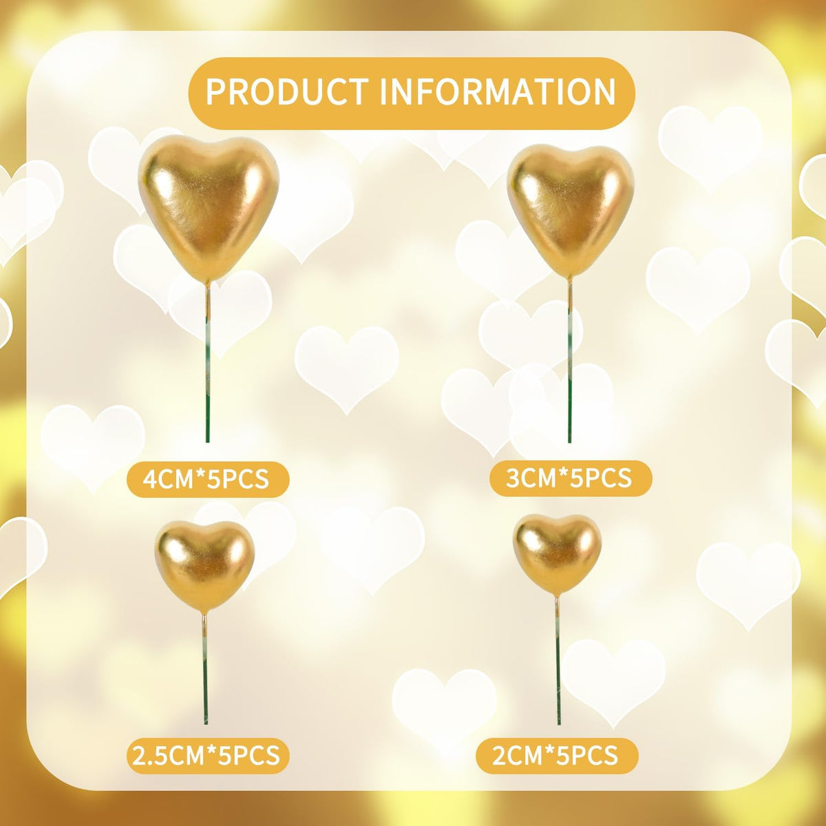 BEISHIDA 20 PCS Gold Mini Ball Cake Toppers Foam Cake Balls - Heart-gold - image 2