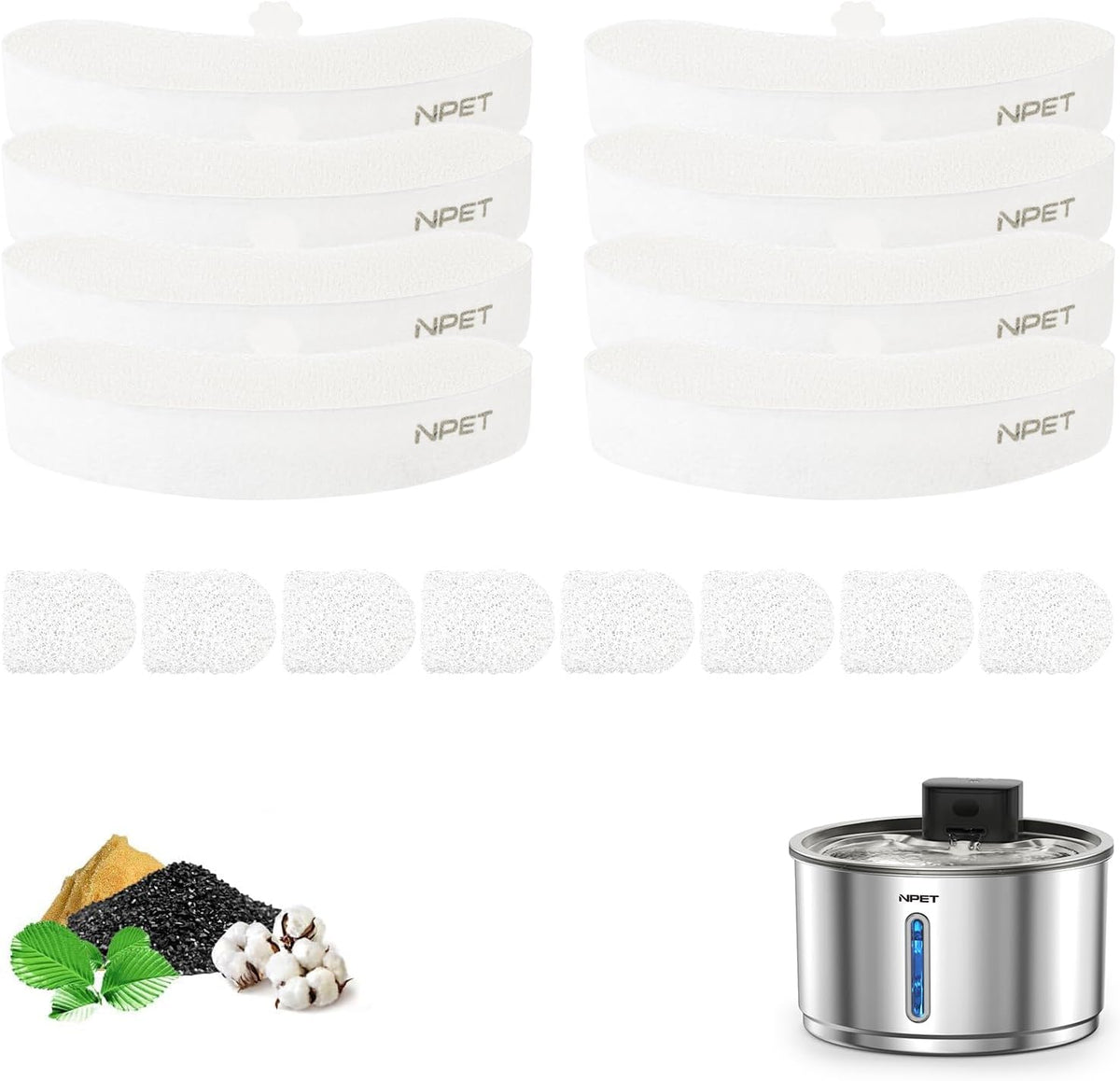 NPET Replacement Filters for Cat Water Fountain WF050/WF210Plus - 8pcs for WF210plus-WM