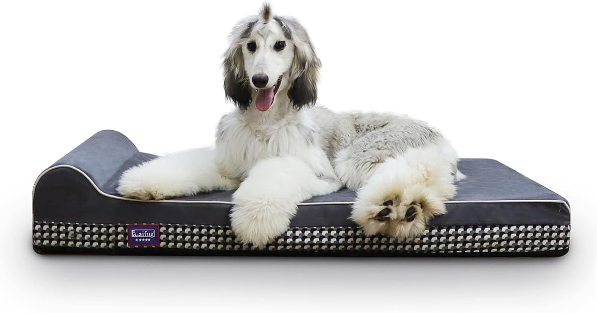 Laifug Orthopedic Memory Foam Extra Large Dog Bed Pillow Durable - 46.0"L x 28.0"W x 8.0"Th / Black and White Plaid
