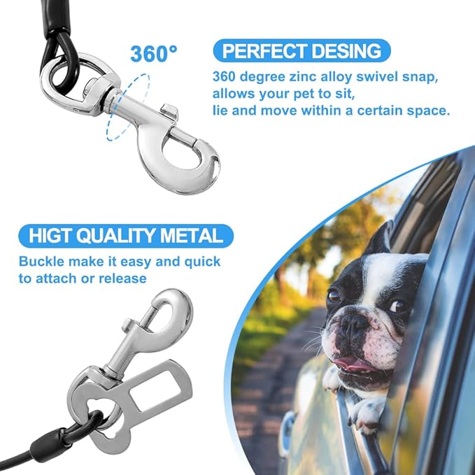 Dog Seat Belt Harness for Car,2pcs Dog Seatbelt of Coated Wire Leash Safety Restraint,No Chew Tether Cable Vehicle Dogs Accessories,Double Clips & Latch (2 Pack Black, 32 inch/80 CM)