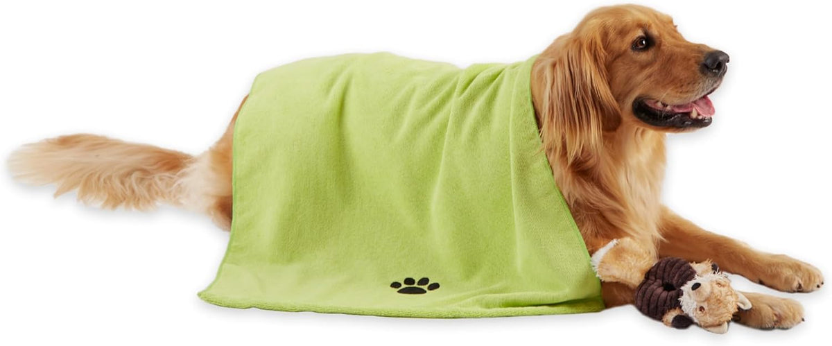 Bone Dry Pet Grooming Towel Collection Absorbent Microfiber X-Large - Embroidered Lettuce Green / 41x23.5"