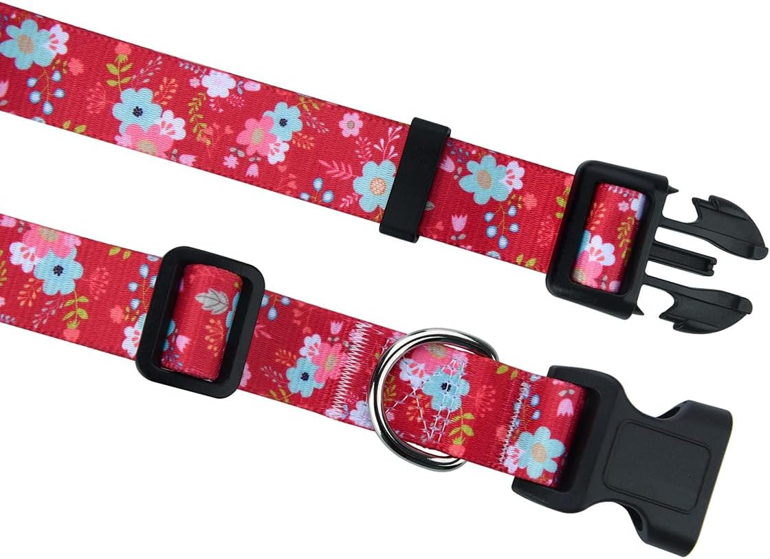 Mihqy Dog Collar for Medium Dogs, Fashion Design, M - L (Neck 14.9-24.8", Width 1") / Z-Red Floral - image 3