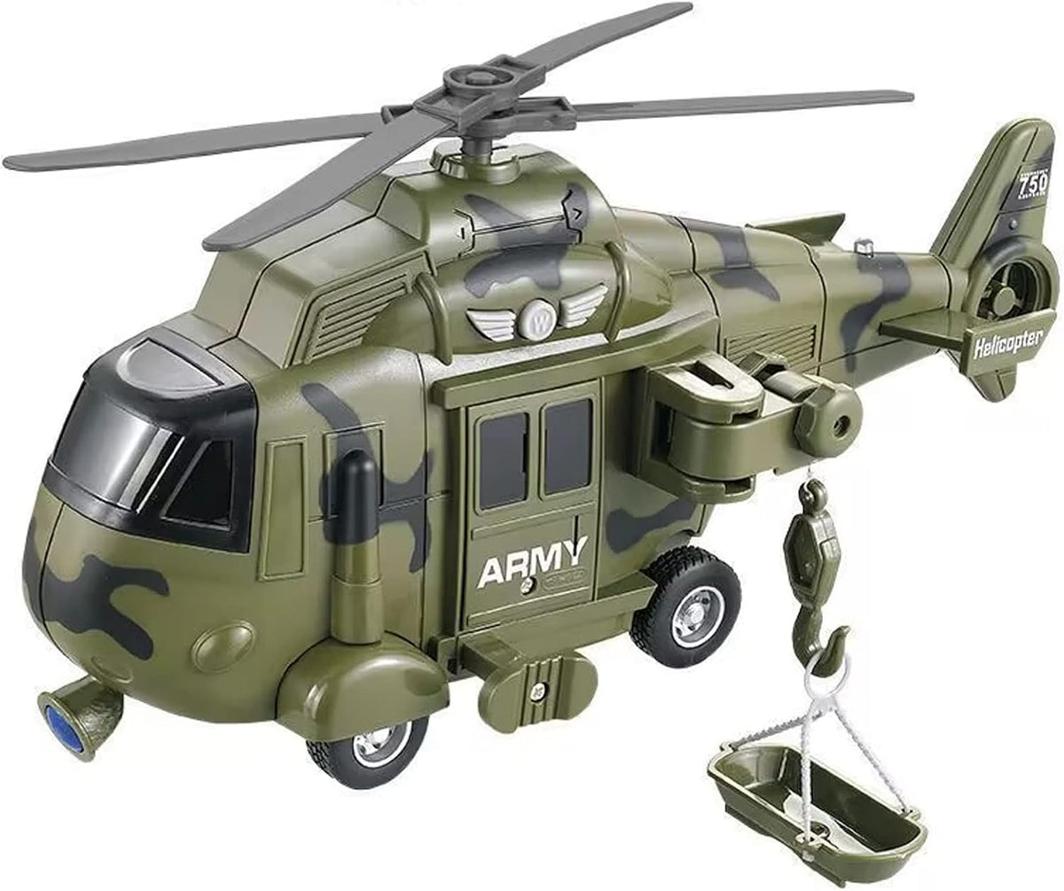 OCCAFY friction powered military rescue helicopter toy with rope, hook and basket
