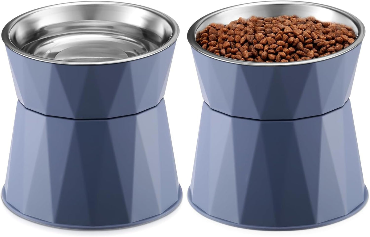 Lallisa 2 Pcs Elevated Cat Bowls, Adjustable Raised Feeder - Blue