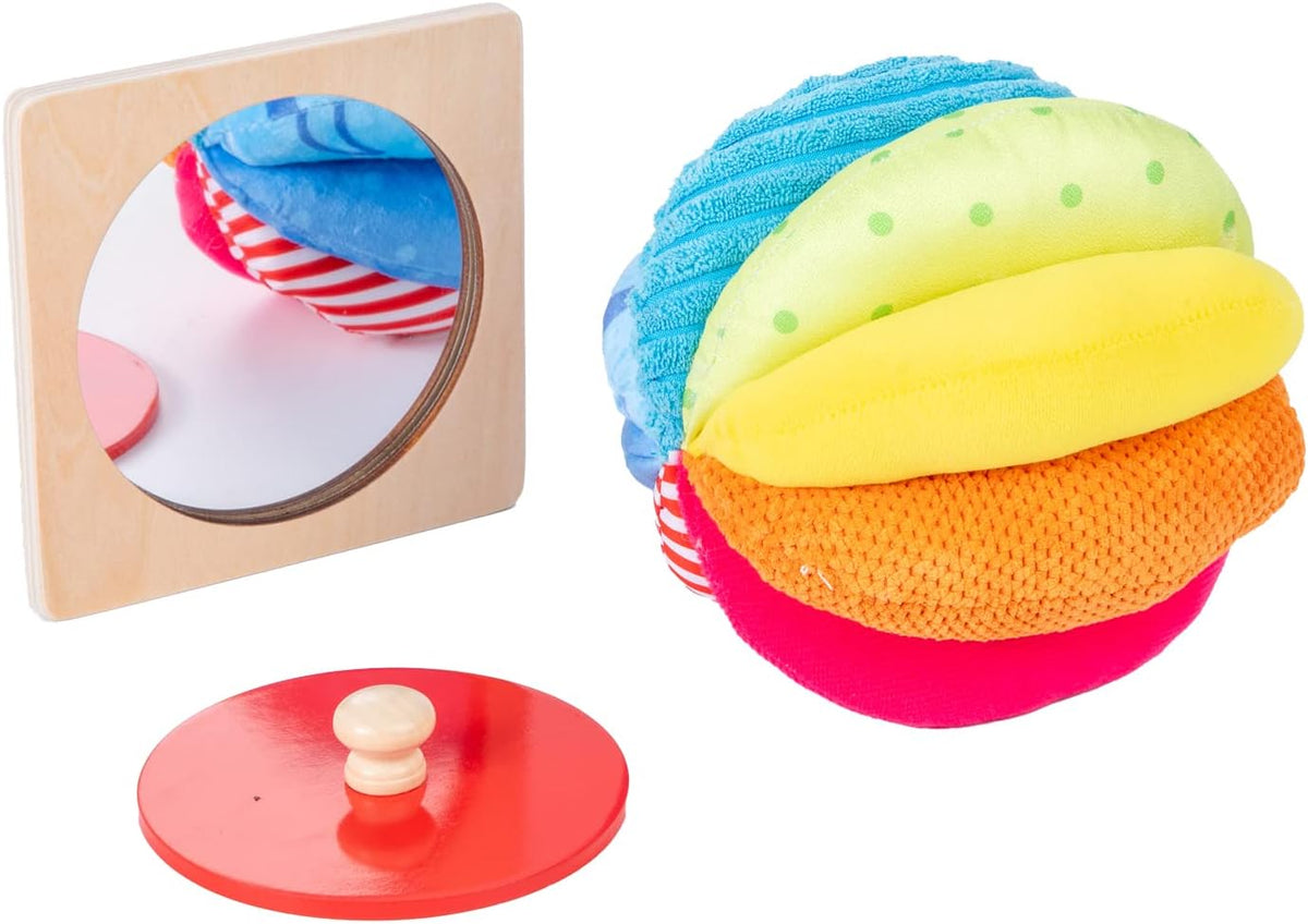 Adena Montessori Play Kit: Knob Puzzle, Drum & Ball, 6-12m – Fun for Kids & Family - Mirror Peekaboo Knob Puzzle & Fabric Ball