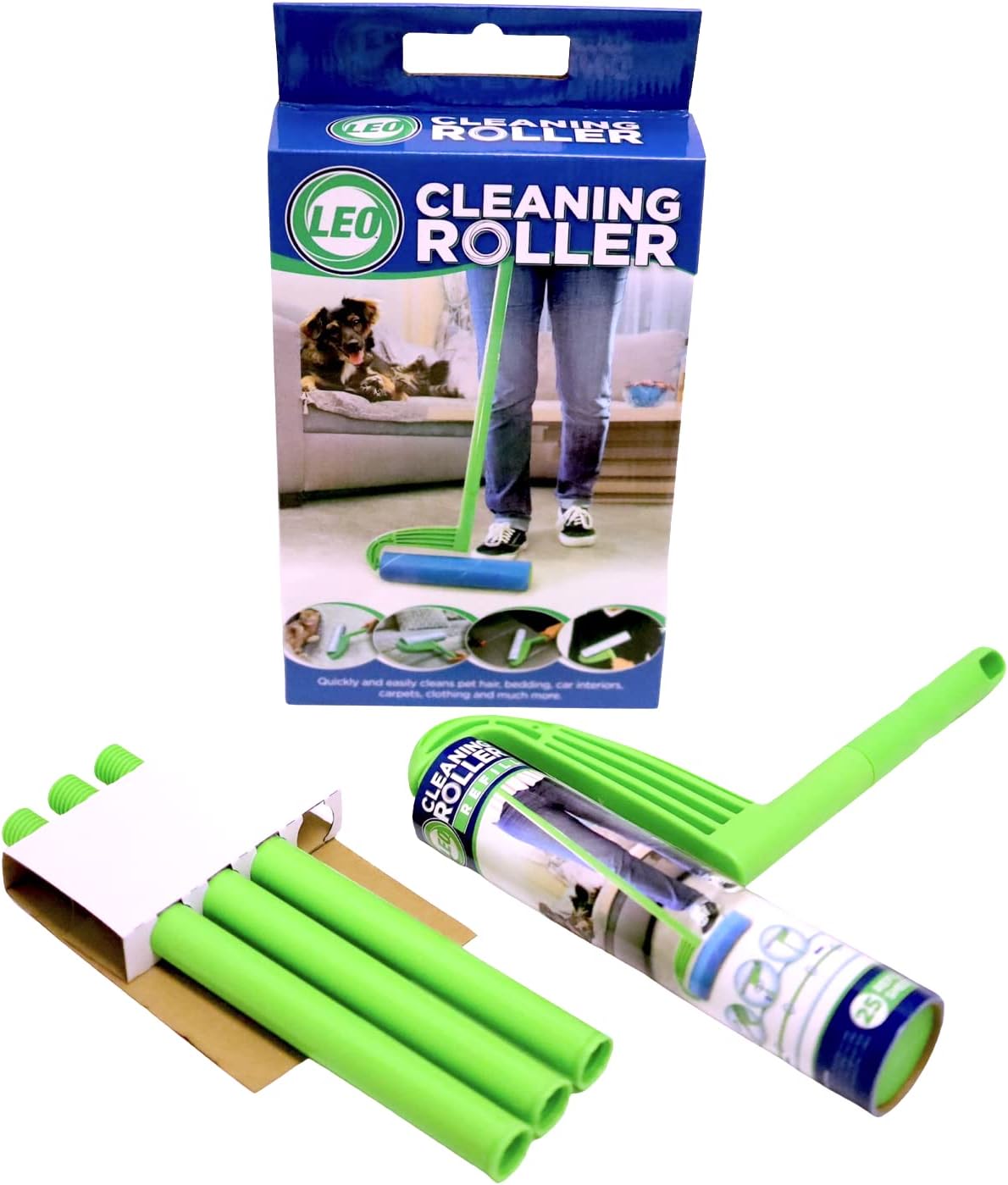 Leo Large 10-Inch Wide Lint Roller Refills 25 Sheets with extendable