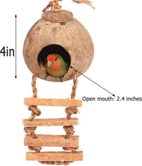 Natural Coconut Hide with Ladder Perches Hanging Bird House Toy - 1pc Coconut Hide with Ladder Bird Cage - image 4