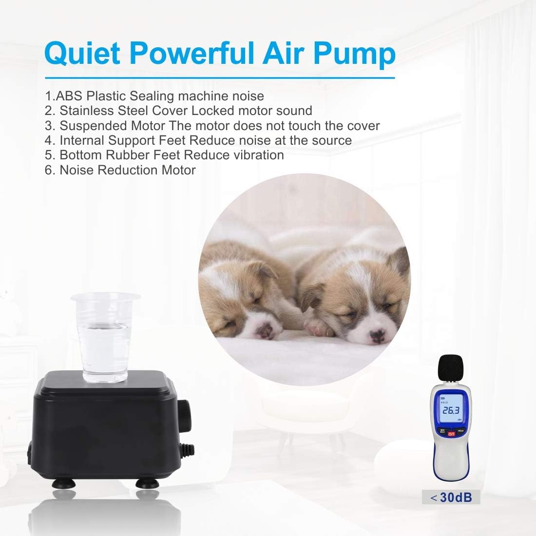 hygger Quiet <30dB Aquarium Air Pump - 5W, Up to 150Gallon - image 2